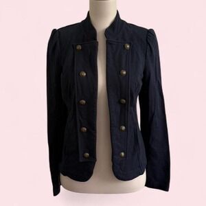 Tommy Hilfiger Navy Blue Military Style Jacket Gold Buttons Puff Sleeve Size S